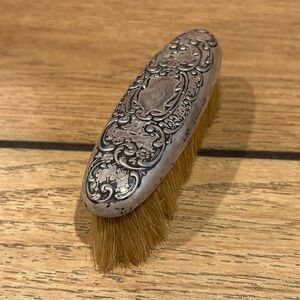 Antique Ornate Silver Hairbrush with Natural Bristles